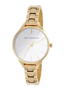 French Connection Women Silver-Toned Embellished Dial & Gold Toned Stainless Steel Bracelet Style Straps Watch