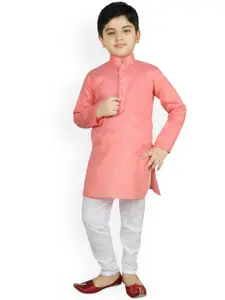 SG YUVRAJ Boys Peach-Coloured Pure Cotton Kurta with Dhoti Pants