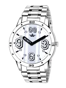 LOREM Men Silver-Toned Printed Dial & Silver Toned Stainless Steel Bracelet Style Straps Analogue Watch