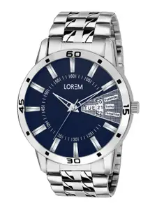 LOREM Men Blue Dial & Silver Toned Stainless Steel Bracelet Style Straps Analogue Watch LR102