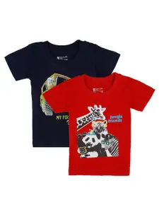 Bodycare Kids Boys Pack of 2 Red and Black Printed Cotton T-shirt