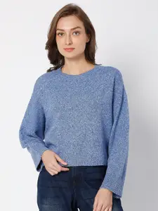 Vero Moda Women Blue Round Neck Pullover