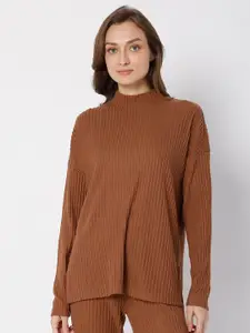 Vero Moda Women Brown Striped Pullover Sweater