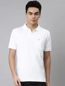 DIXCY SCOTT Men White Solid Polo Collar T-shirt