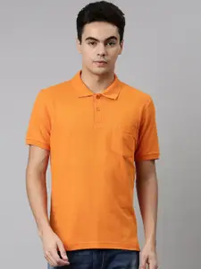 DIXCY SCOTT Men Orange Polo Collar Cotton T-shirt