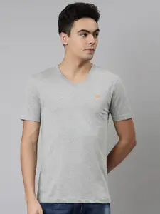 DIXCY SCOTT Men Grey V-Neck T-shirt