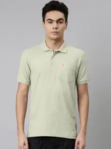 DIXCY SCOTT Men Grey Melange Cotton Polo Collar T-shirt