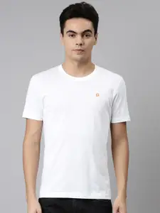 DIXCY SCOTT Men White Solid Raw Edge T-shirt