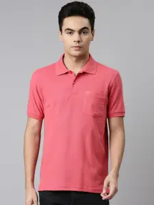 DIXCY SCOTT Men Pink Polo Collar Cotton T-shirt