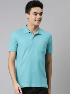 DIXCY SCOTT Men Blue Polo Collar Cotton T-shirt