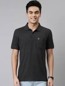 DIXCY SCOTT Men Charcoal Melange Cotton Polo Collar T-shirt