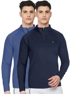 FTX Men Navy Blue & Blue Pack of 2 High Neck T-shirt