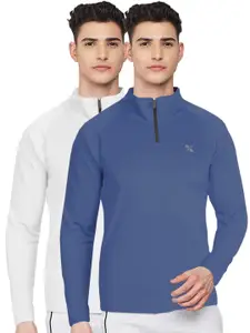 FTX Men Pack of 2 Blue & White Mock Collar T-shirt