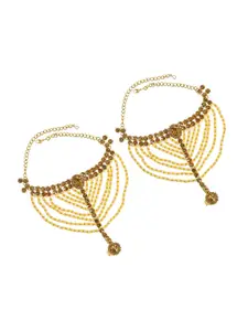 Sanjog Women Gold-Plated Gold Kundan Anklet & Toe Ring