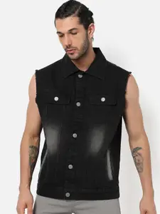 Campus Sutra Men Black Washed Windcheater Outdoor Denim Jacket