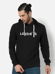 Campus Sutra Men Black Printed Hooded Sweatshirt