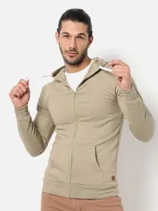 Campus Sutra Men Olive Green Hooded Sweatshirt