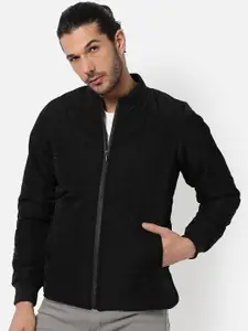Campus Sutra Men Black Checked Windcheater Outdoor Bomber Jacket