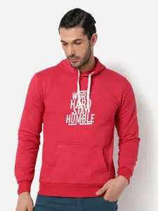 Campus Sutra Men Maroon Printed Cotton Hooded Sweatshirt