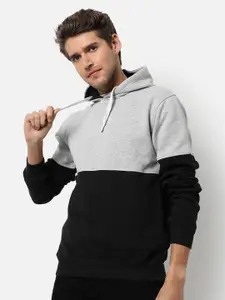 Campus Sutra Men Black & Grey Colourblocked Hooded Sweatshirt