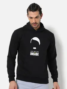 Campus Sutra Men Black Printed Hooded Sweatshirt