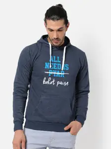 Campus Sutra Men Navy Blue Printed Regular Fit Cotton Hooded Sweatshirt