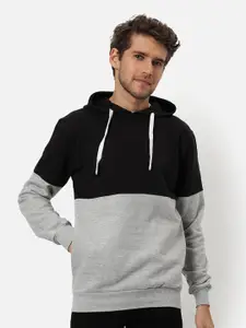 Campus Sutra Men Grey & Black Colourblocked Hooded Sweatshirt