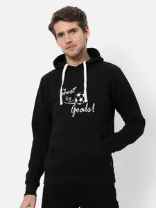 Campus Sutra Men Black Printed Hooded Sweatshirt