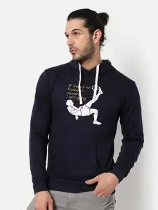Campus Sutra Men Blue Printed Hooded Sweatshirt
