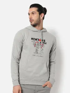 Campus Sutra Men Grey Printed Hooded Sweatshirt