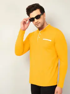 AUSK Men Mustard Yellow Mandarin Collar T-shirt