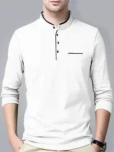AUSK Men White Mandarin Collar T-shirt