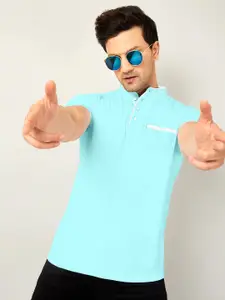 AUSK Men Sea Green Mandarin Collar T-shirt