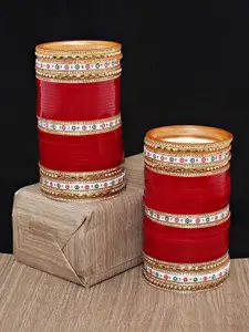 LUCKY JEWELLERY Set of 80 Gold-Plated Marron CZ Stone-Studded Wedding Chuda Set