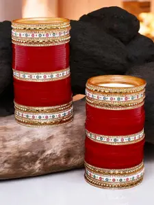 LUCKY JEWELLERY Set of 80 Gold-Plated Marron CZ Stone-Studded Wedding Chuda Set