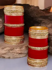 LUCKY JEWELLERY Maroon  CZ & Kundan Studded Punjabi Bridal Bangle Set