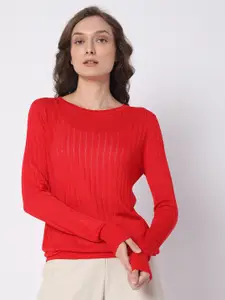 Vero Moda Women Red Self Design Sweater