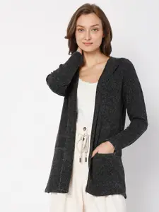 Vero Moda Women Black Hooded Front-Open Sweater