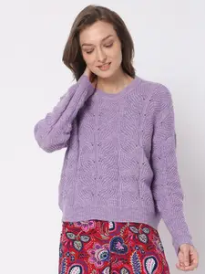 Vero Moda Women Purple Cable Knit Pullover