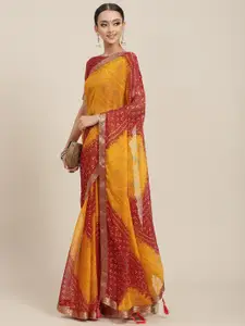 Satrani Yellow & Red Bandhani Print Saree