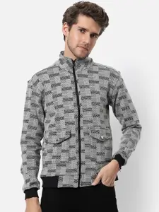 Campus Sutra Men Grey Black Camouflage Windcheater Outdoor Bomber Jacket