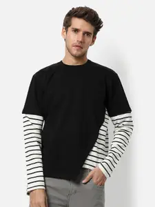 Campus Sutra Men Black & White Striped T-shirt