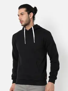 Campus Sutra Men Black Hooded Sweatshirt