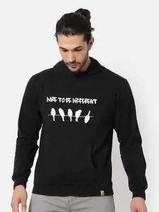 Campus Sutra Men Black Printed Hooded Sweatshirt