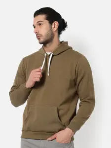 Campus Sutra Men Olive Green  Hooded Sweatshirt