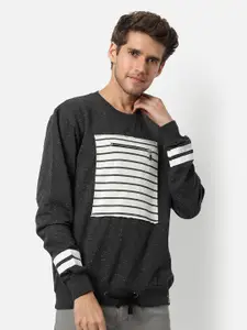 Campus Sutra Men Charcoal Printed Sweatshirt