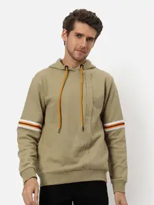 Campus Sutra Men Beige Hooded Sweatshirt