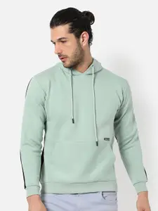 Campus Sutra Men Sea Green Hooded Cotton Sweatshirt