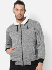 Campus Sutra Men Grey Windcheater Outdoor Bomber Jacket
