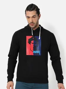 Campus Sutra Men Black Printed Hooded Sweatshirt